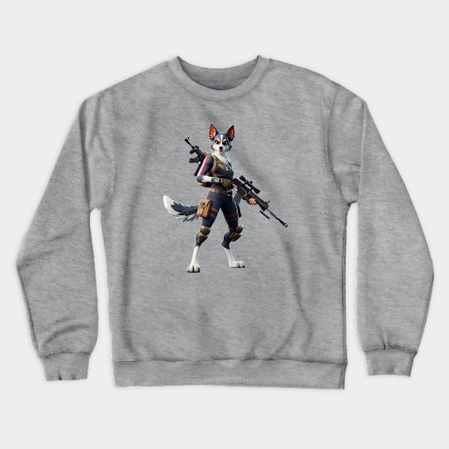 Fortnite inspired female dog warrior Crewneck Sweatshirt by The Artful Barker